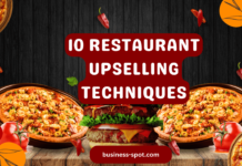 Server suggesting premium dishes to customers for restaurant upselling