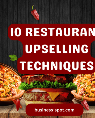 Server suggesting premium dishes to customers for restaurant upselling